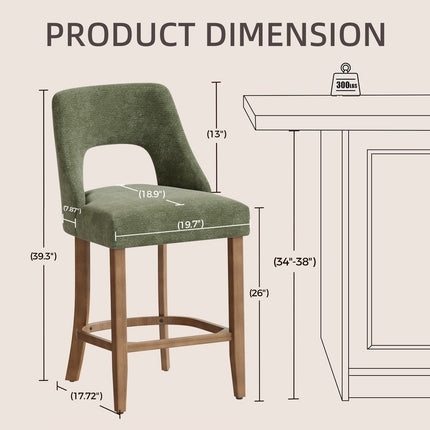 Counter Height Bar Stools Set of 2 with Cutout Back