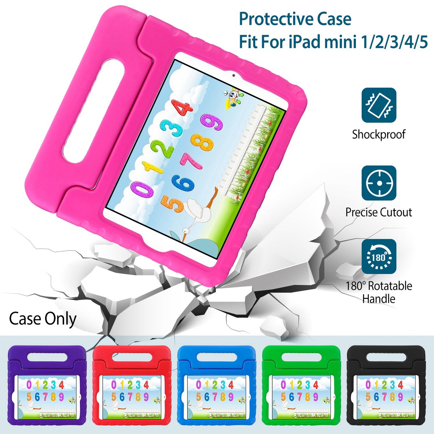 Protective Case Fit For iPad Mini 1 2 3 4 5 Shockproof Hard Kid Tablet PC Protection Cover W/ Foldable Handle