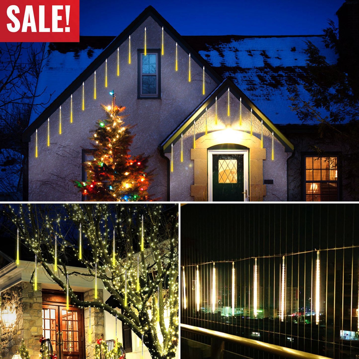 Solar Powered Meteor Shower String Lights 9.84FT Falling Raindrop Tube Lamp Water Resistant Decorative Lights For Tree Home Garden Parties