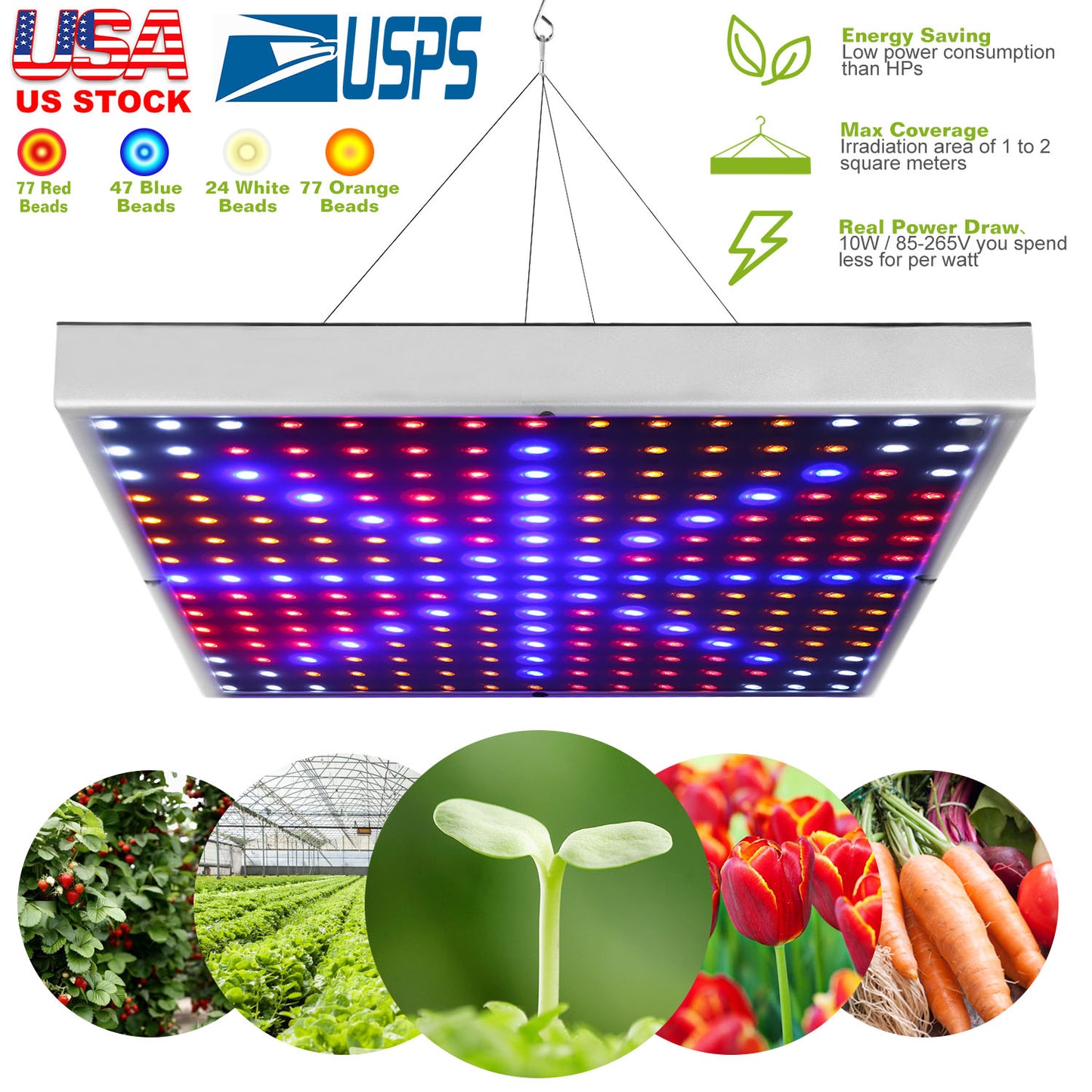 LED Grow Light Full Spectrum Hanging 225 LEDs Plant Grow Lamp Indoor Grow Light for Greenhouse Succulents Seedlings Plants Veg and Flower 15W LEDs