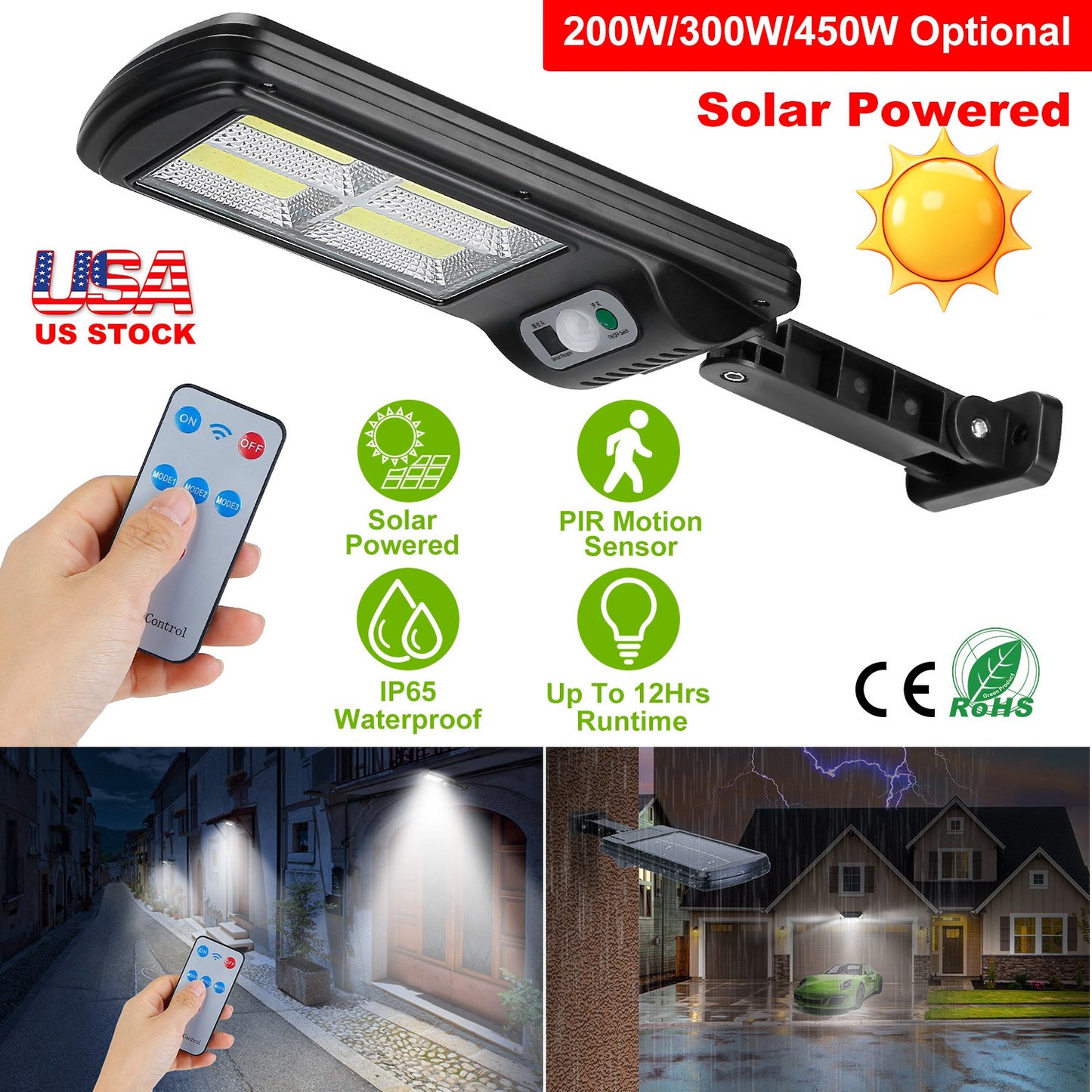 Solar Powered Wall Lights Outdoor 120LED Beads Motion Sensor Lamp IP65 Waterproof 3 Modes Sensor Light W/ Remote Control For Street Front Door Deck