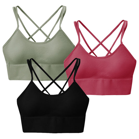 3Packs Women Cross Back Sport Bras Padded StrappyÊMedium Support Bras SexyÊFitnessÊTank Tops with Removable Pads for Gym Yoga Workout Running