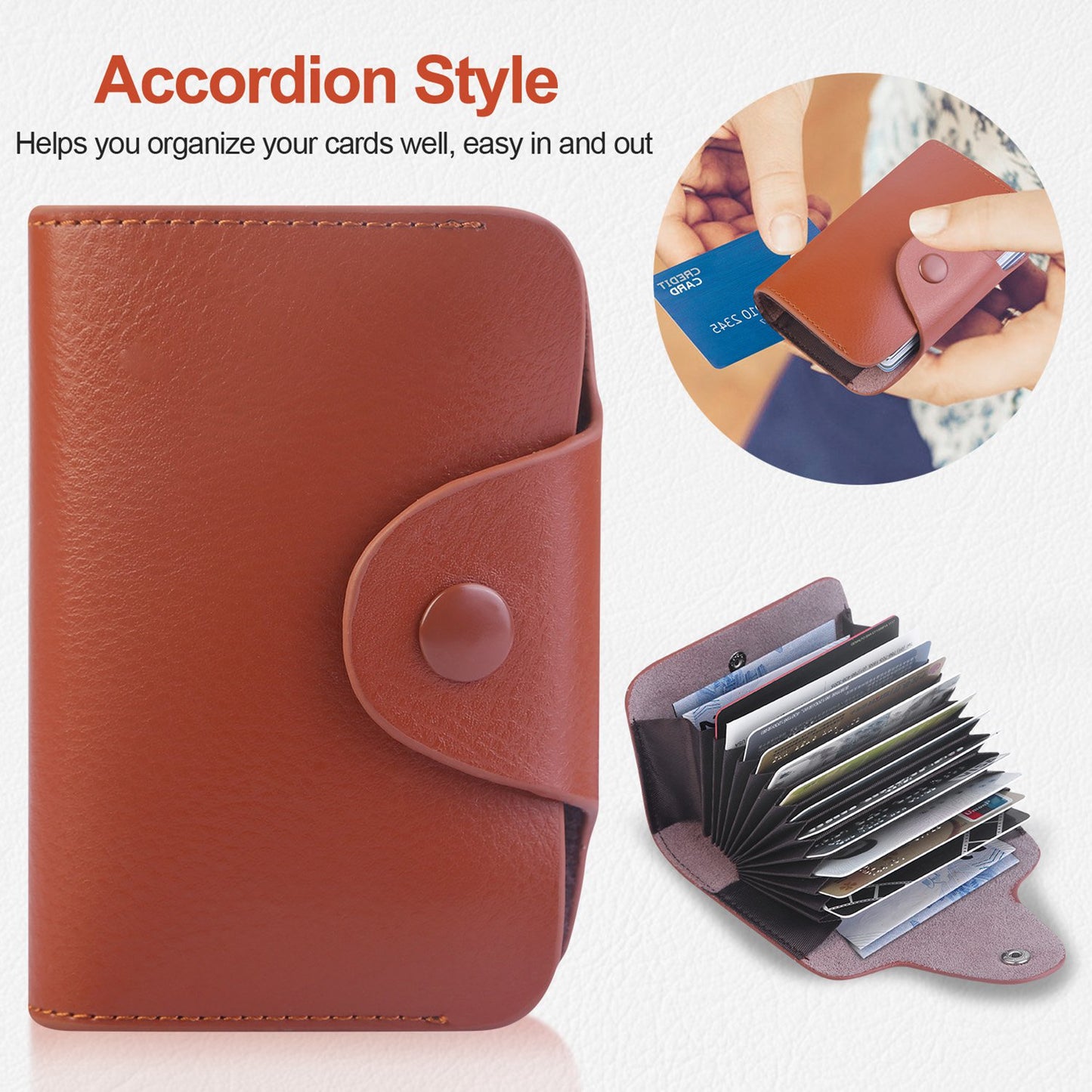 Credit Card Holder Wallet PU Leather Snap Closure Purse Accordion Case with 12 Pcs Card Slots