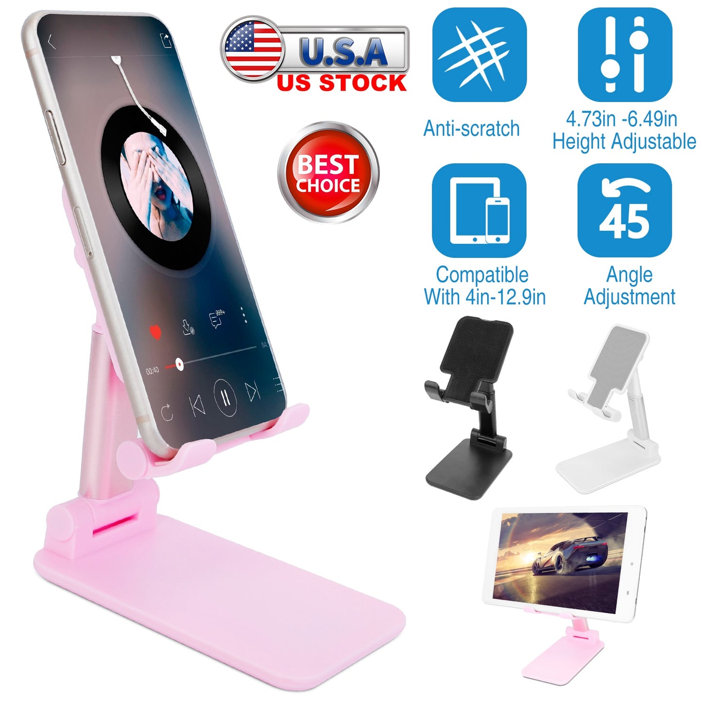 Foldable Desktop Phone Stand Angle Height Adjustable Tablet Holder Cradle Dock w/ Mirror Fit For 4-12.9in Device