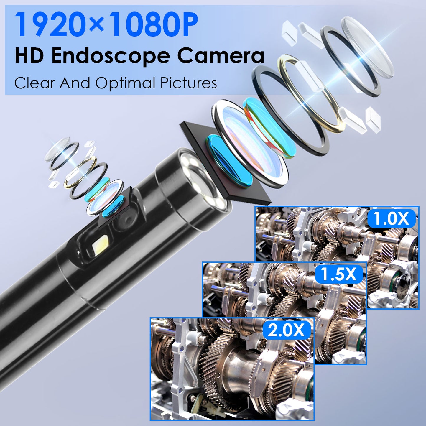 1080P Dual Lens Endoscope Camera with 8 LED Light 8mm Borescope Inspection Camera 4.3Ó Colorful Screen IP67 Waterproof 16.4FT Semi-Rigid Cord Handheld