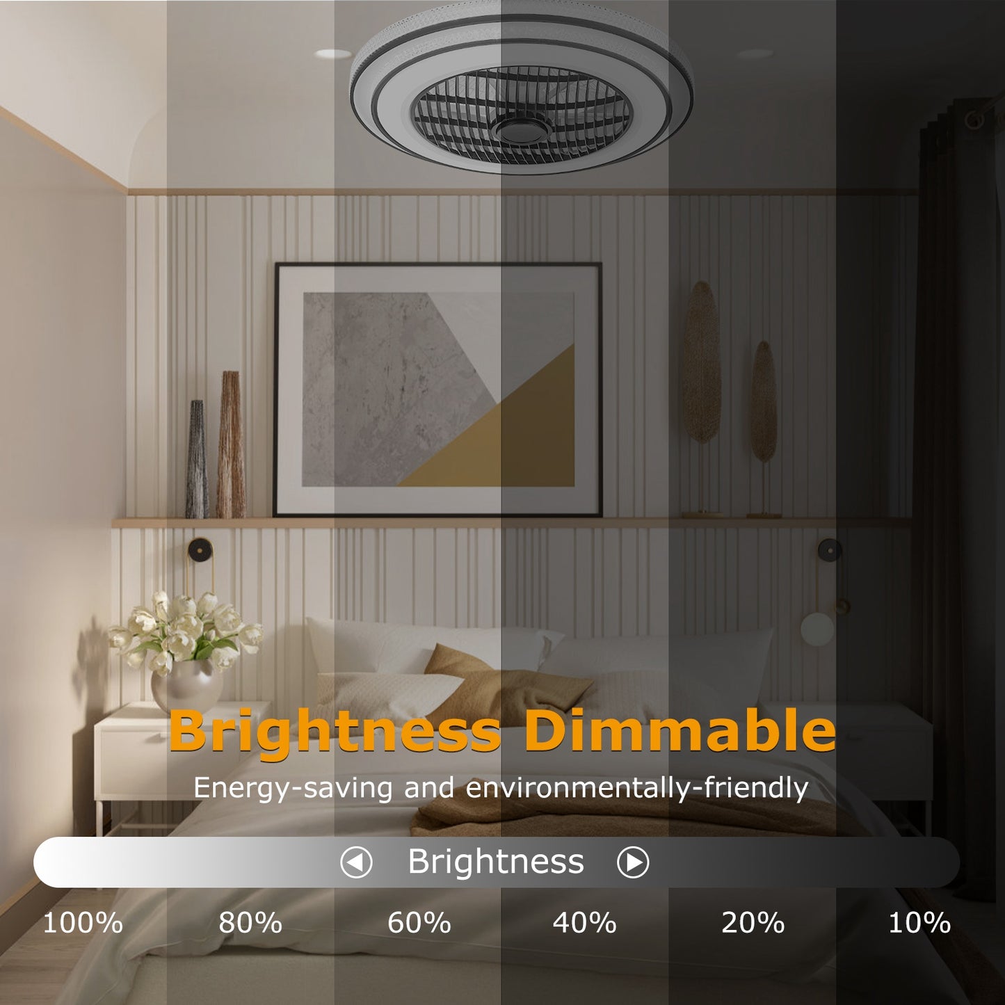 20.5in Ceiling Fan with Light RoundÊPendant Fan Lamp 30W LED Ceiling Fan with 3-Fan Speed Remote Control Timer APP Control