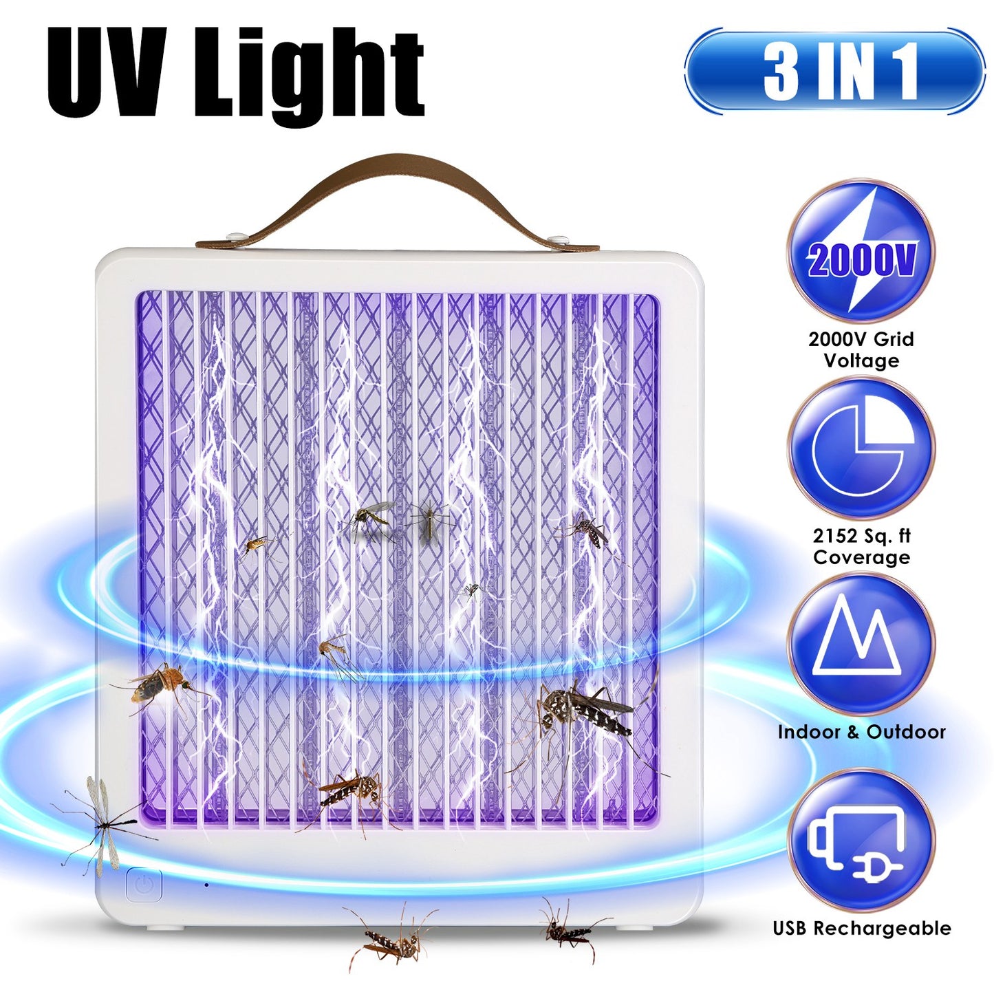 LED Bug Zapper Indoor Outdoor Mosquito Lamp Insect Killer with Handle for Kitchen Bedroom Office Cover 2152 Square Feet