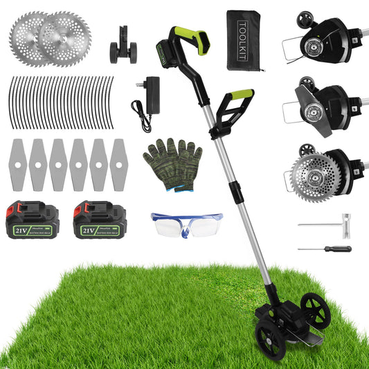 21V Electric Weed Edger Cordless String Trimmer Grass Mower Eater Bush Cutter with 16800RPM 2x 3000mAh Batteries 3.6-4.6FT Length 90¡ Rotatable Angle