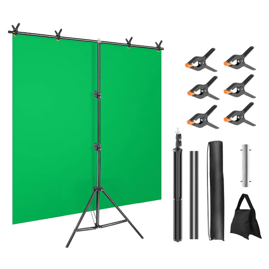 5 6.5FT T-Shape Photo Video Backdrop Stand Heavy Duty Background Stand Adjustable Photography Backdrop Stand with 6 Spring Clamps Sandbag Carry Bag fo