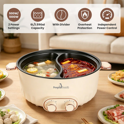 Electric Hot Pot 6L Dual Divider with Independent Controls