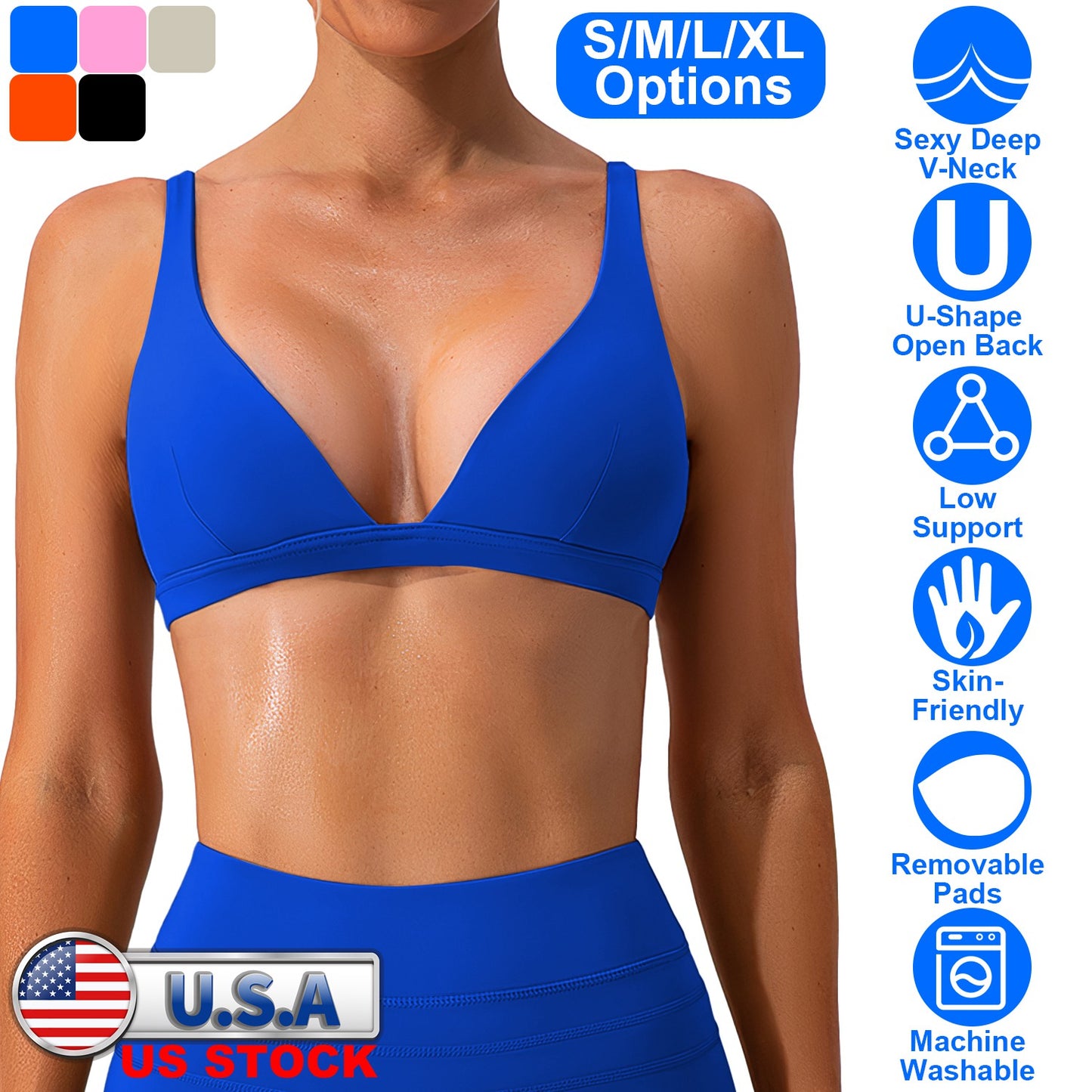 Women Deep V-Neck Sports Bras U-Shaped Back Sport Bras Padded StrappyÊCrop Open Back Low Impact Bras SexyÊFitnessÊTank Tops with Removable Pads for Gy