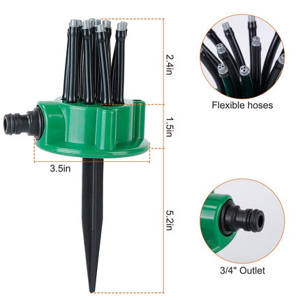 12-Tube Automatic Lawn Sprinkler with 360° Rotation