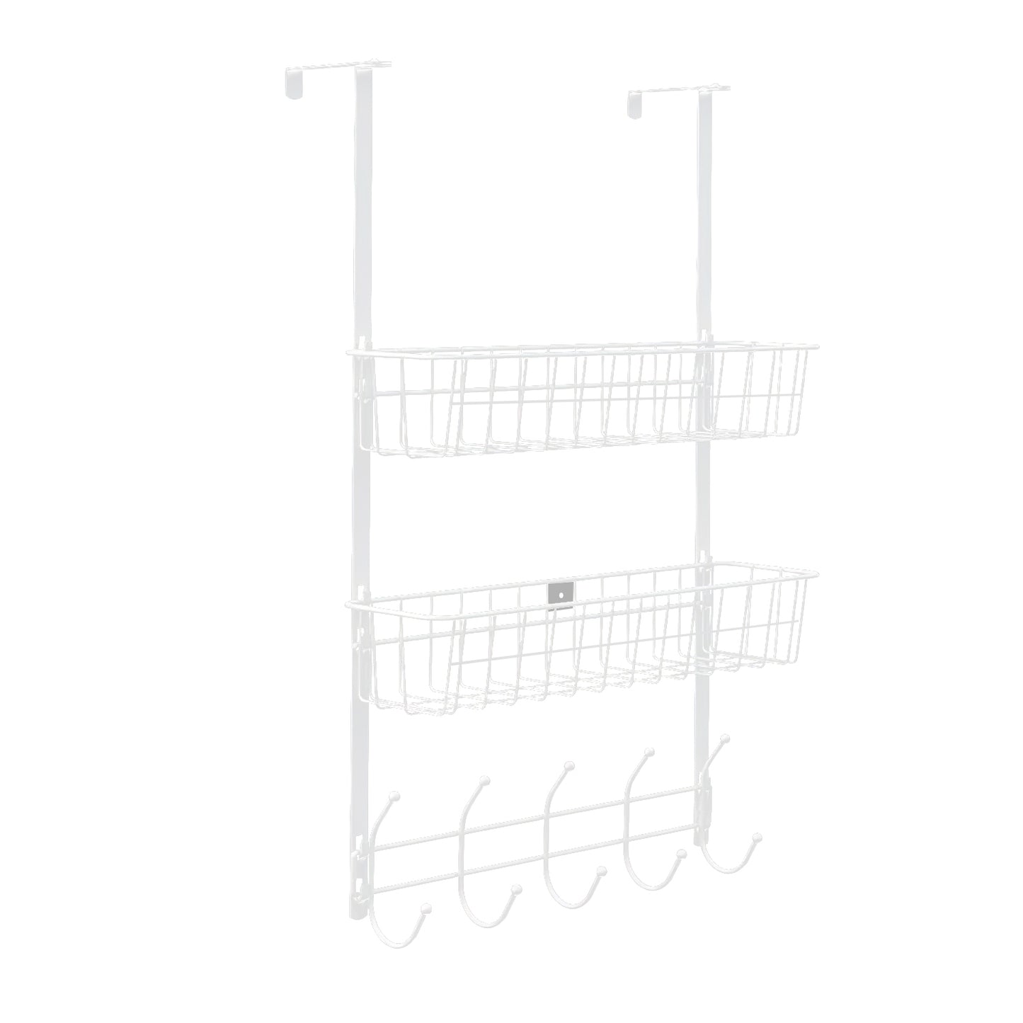 Over The Door Hooks Organizer Door Towel Rack Hanger 5 Hooks with 2 Metal Baskets for Bathroom Bedroom Kitchen Storage Shelf