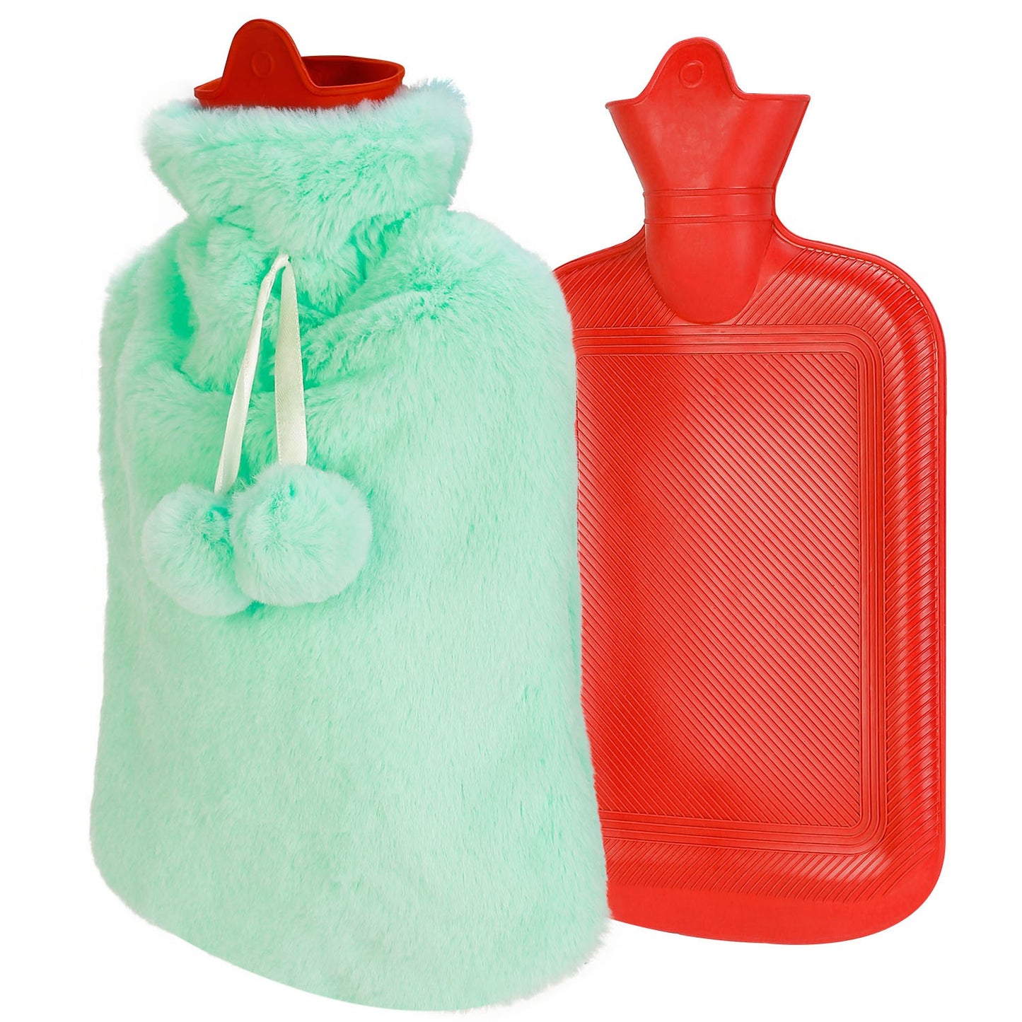 2L Hot Water Bottle w/ Plush Cover Classic Natural Rubber Hot Water Bag Feet WarmerÊFor Pain Relief Hot Compress Heat Therapy Warm Neck Shoulders