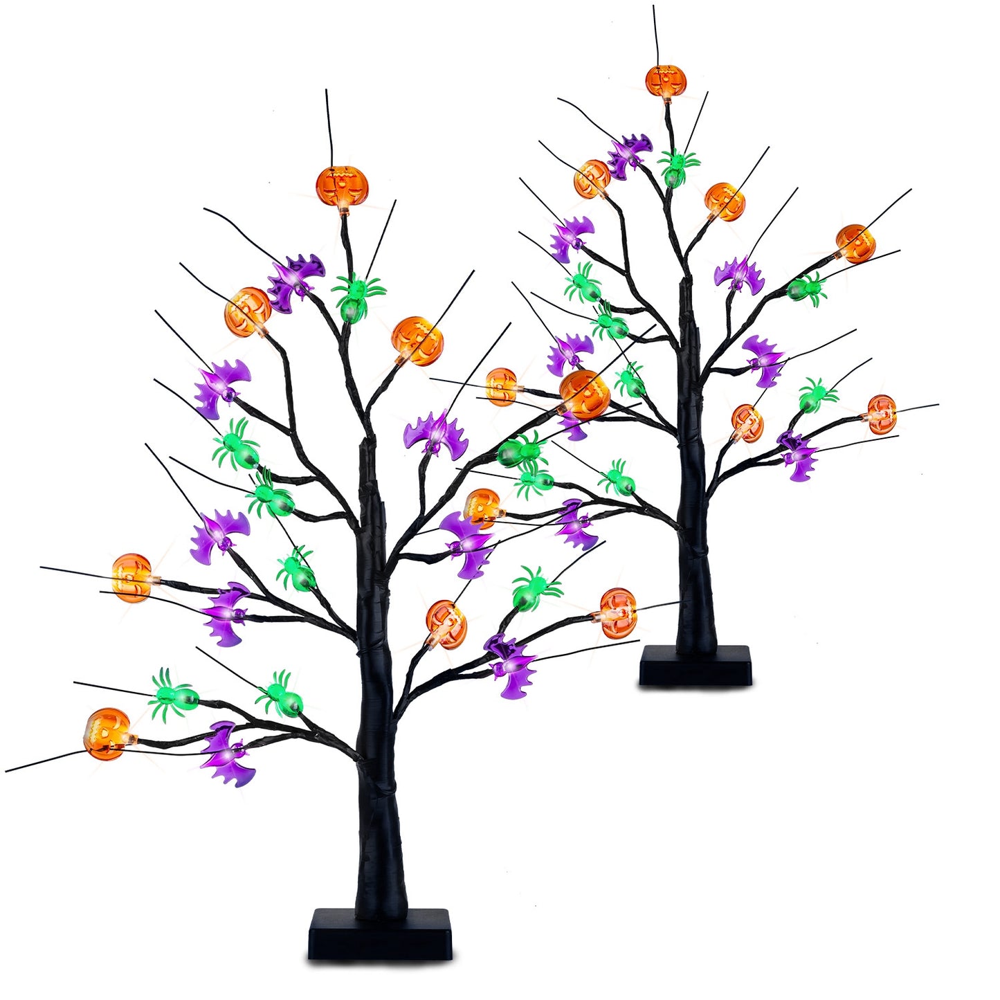 2Pack 1.97FT Lighted Halloween Trees Halloween Indoor Decorations Black Halloween Tree Lights with Timer Adjustable Twigs for Tabletop Party