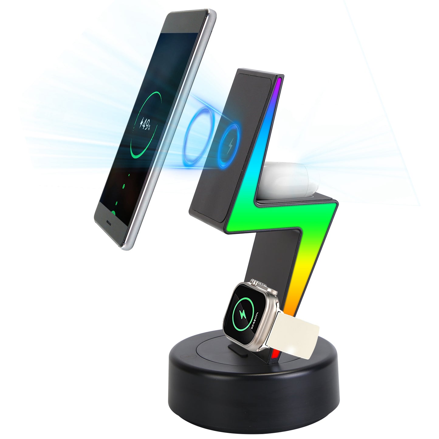 3 In 1 Magsafe Charger Wireless Charging Station Magnetic Charger Dock with 5 RGB Light Modes for IOS Phone 12-15 Airpods iWatches