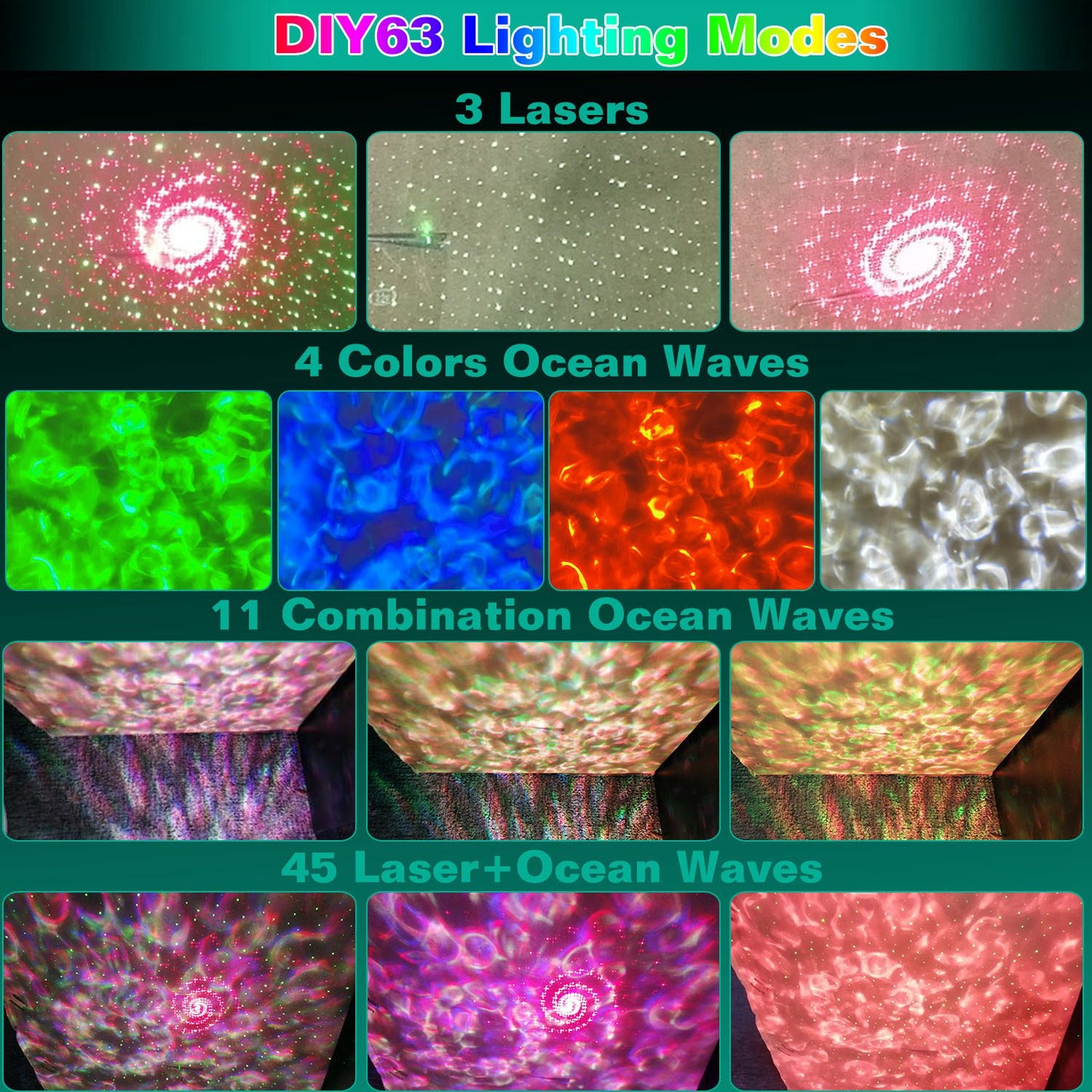 Galaxy Star Projector LED Sky Night Lamp USB Ocean Wave Star Light with Remote Control Wireless Music Speaker for Ceiling Bedroom