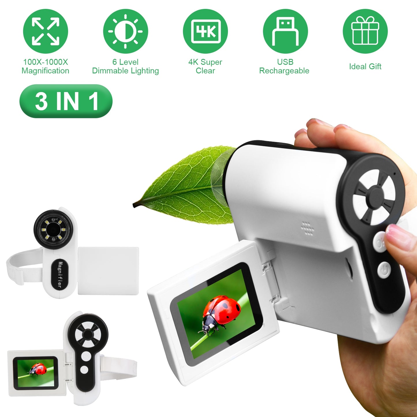 3 In 1 1000X KidsÕ Microscope Telescope Camera Handheld USB Mini Microscope with LED Light 6 Sample Slides 32G MMC Card for Boys Girls Aged 6+ Years O
