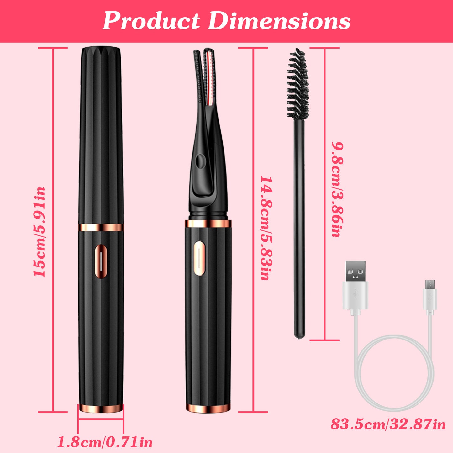 2 In 1 Clip Comb Heated Eyelash Curler Electric Mini Lash Curler Natural Eye Lash Makeup Tool with 3 Temp Settings 15Mins Shutdown