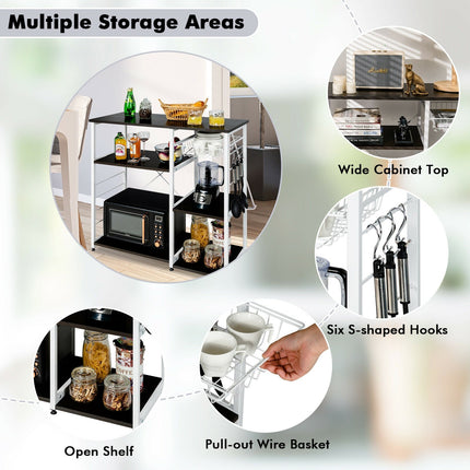Industrial Kitchen Baker's Rack Microwave Shelf with 6 Hooks