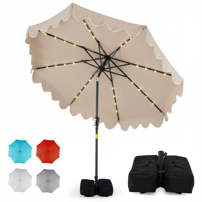9 FT Outdoor Patio Umbrella with Solar LED Lights and Weighted Base