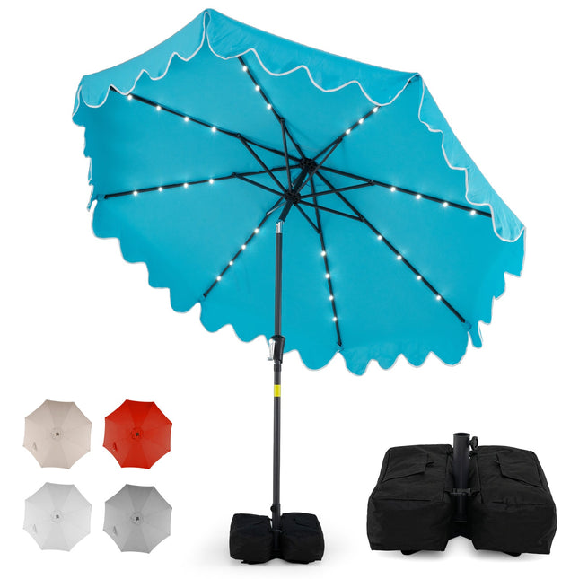 9 FT Outdoor Patio Umbrella with Solar LED Lights and Weighted Base