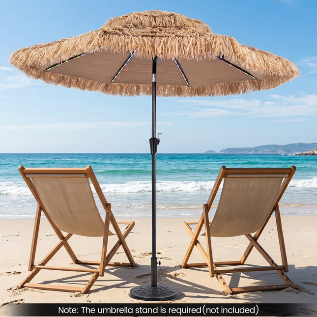 Thatched Tiki Umbrella 9 FT with Solar LED Lights