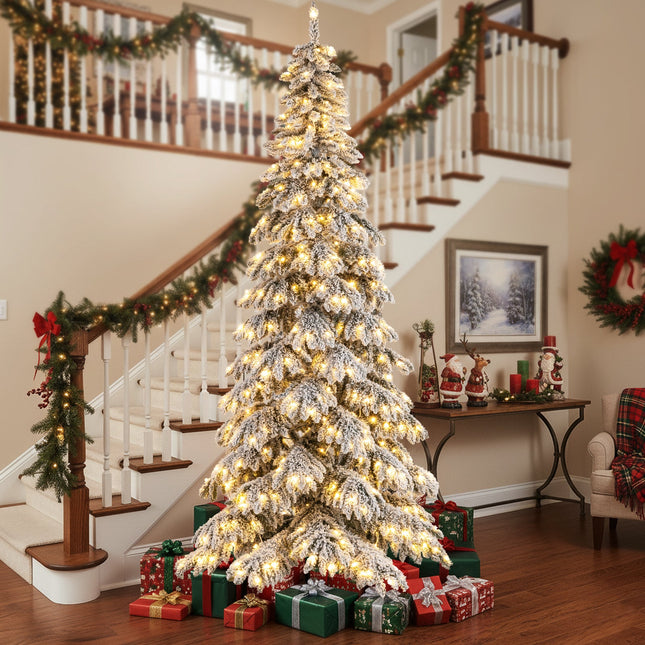 9 Feet Pre-Lit Artificial Xmas Tree Hinged Xmas Tree with Quick Power Connectors