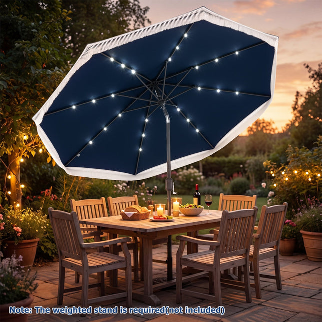9 Feet Solar Patio Umbrella with 24 LED Lights for Yard