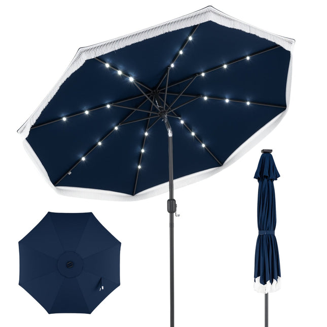 9 Feet Solar Patio Umbrella with 24 LED Lights for Yard
