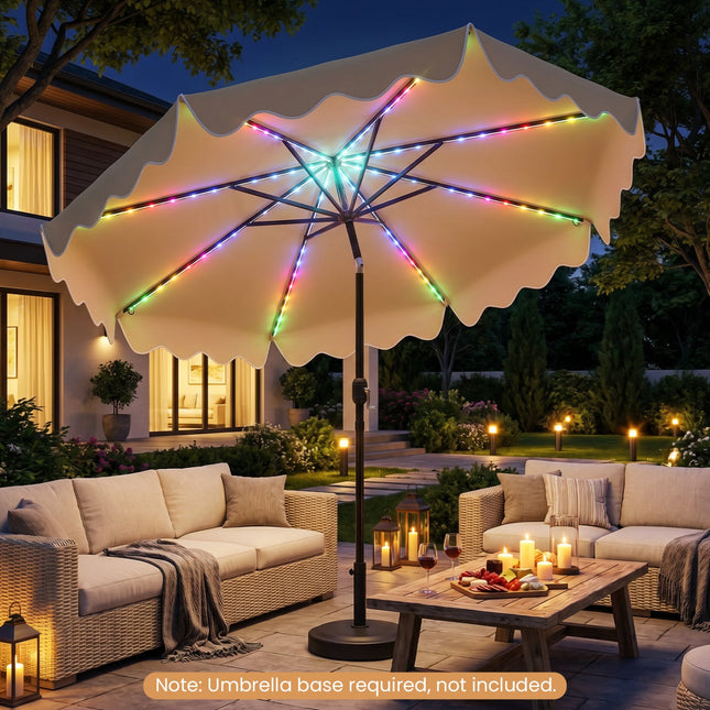 9 Ft Solar Patio Umbrella with LED Lights