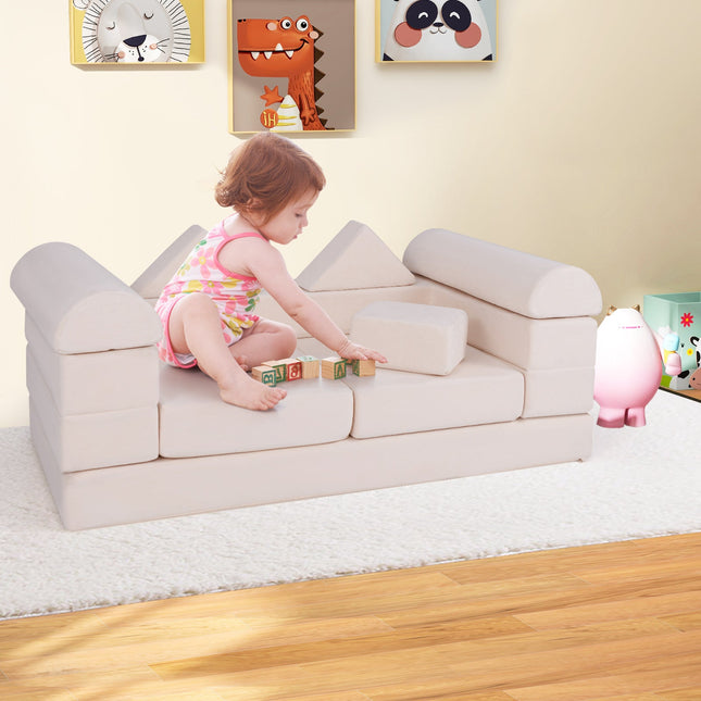 9-Piece Climb and Crawl Foam and Floor Playset with Breathable Suede Fabric
