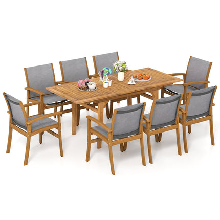 9 Pieces Acacia Wood Patio Dining Set for 6