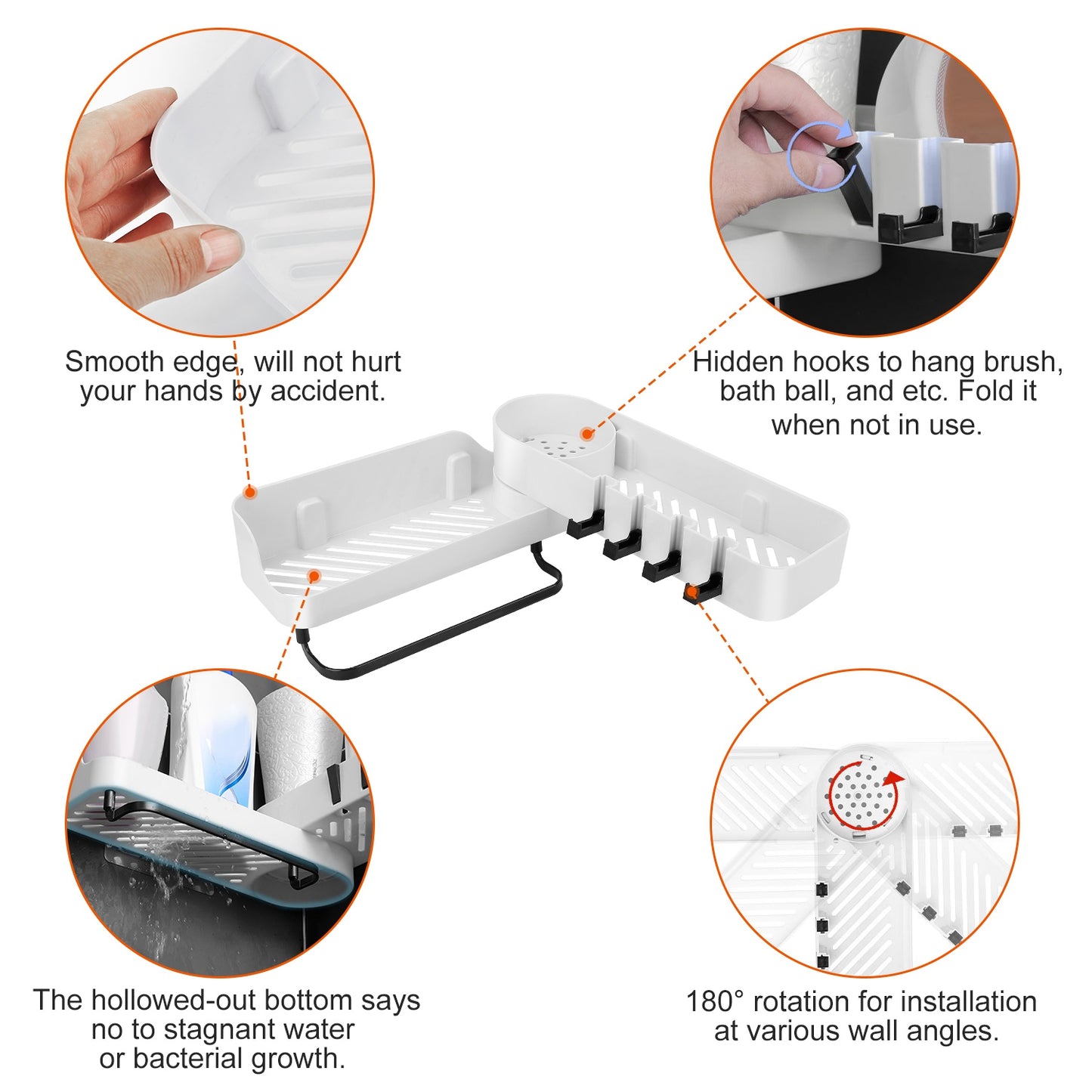 180¡ Rotatable Bathroom Corner Caddy Shelf No Drilling Wall-Mounted Storage Rack for Toiletries