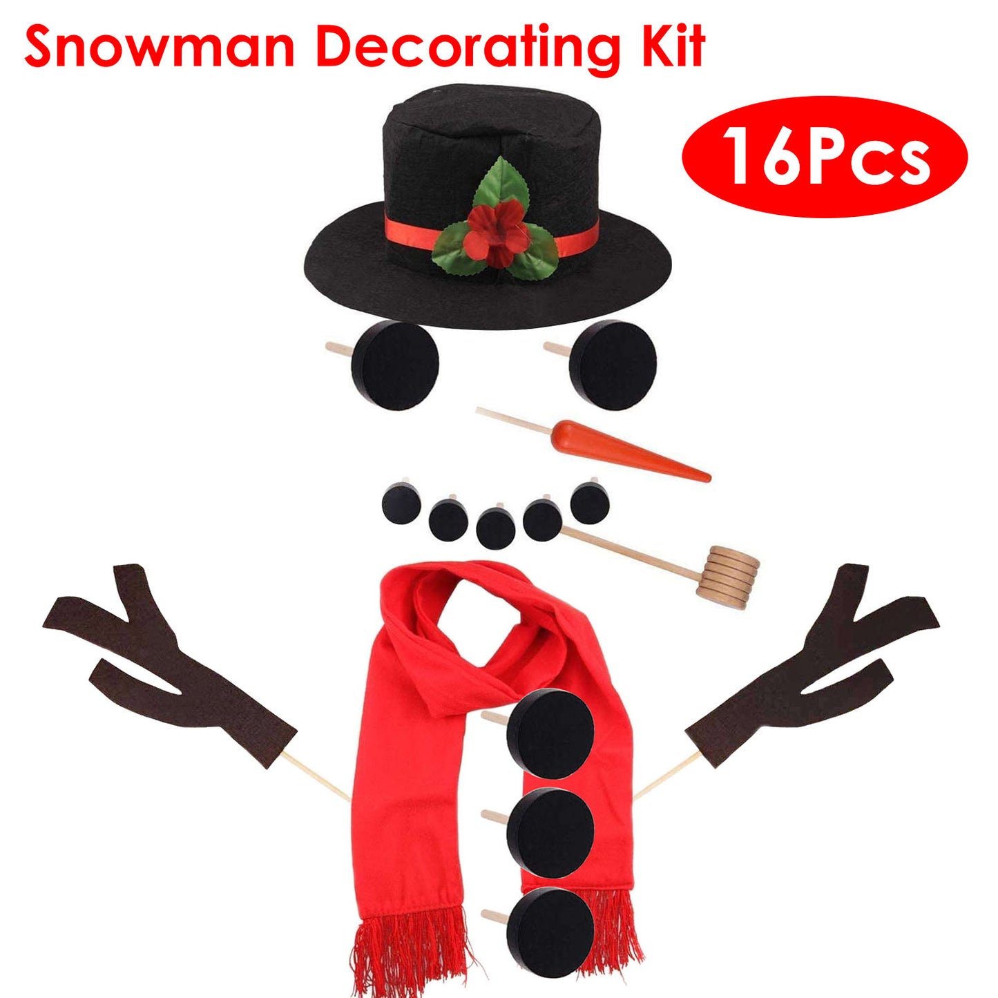 16Pcs Snowman Decorating Dressing Kit Winter Party Kids Outdoor Toys Christmas Decoration Gift Hat Scarf Eye Mouth Nose Accessories