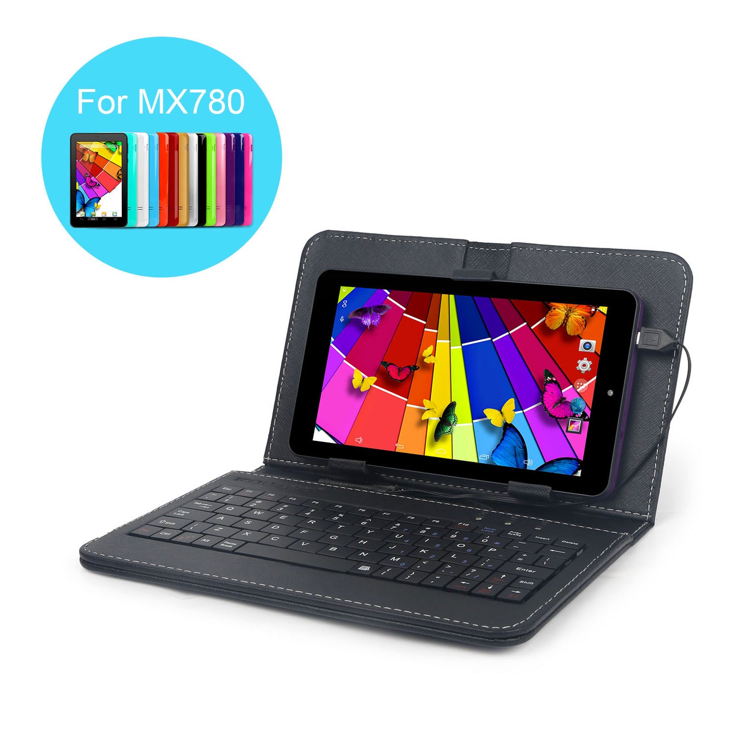 KOCASO Generic USB Keyborad & Leather Case Cover for MX780 Tablet PC in Black