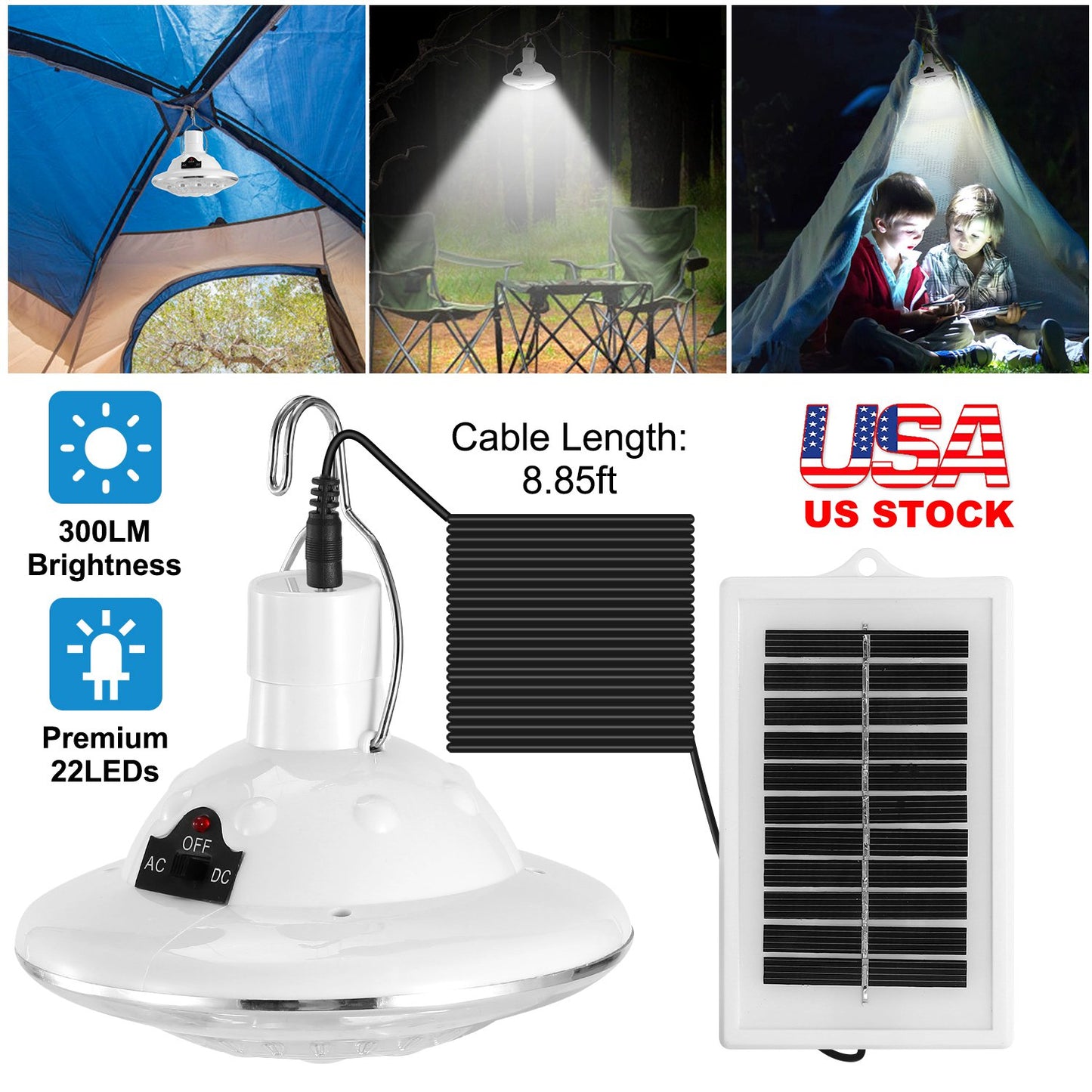 Solar Camping Light Hanging LED Bulb Lamp Portable Lantern Emergency Light W/ Remote Control 3 Modes Hooking For Patio Tent Garden Fishing