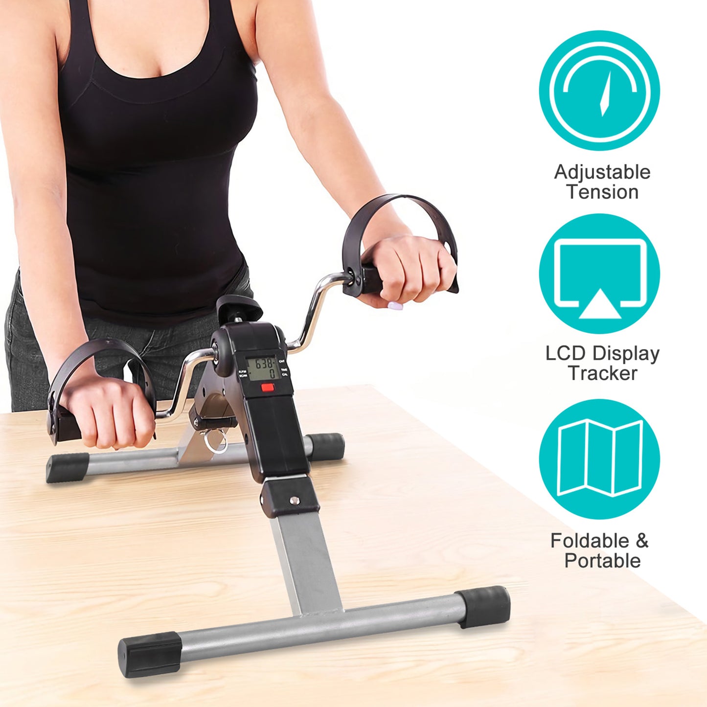 Foldable Exercise Bike Pedal Fitness Exerciser Cycle Bike w/ LCD Display Mini Pedal Exerciser for Leg Arm Physical Therapy Home Office Gym