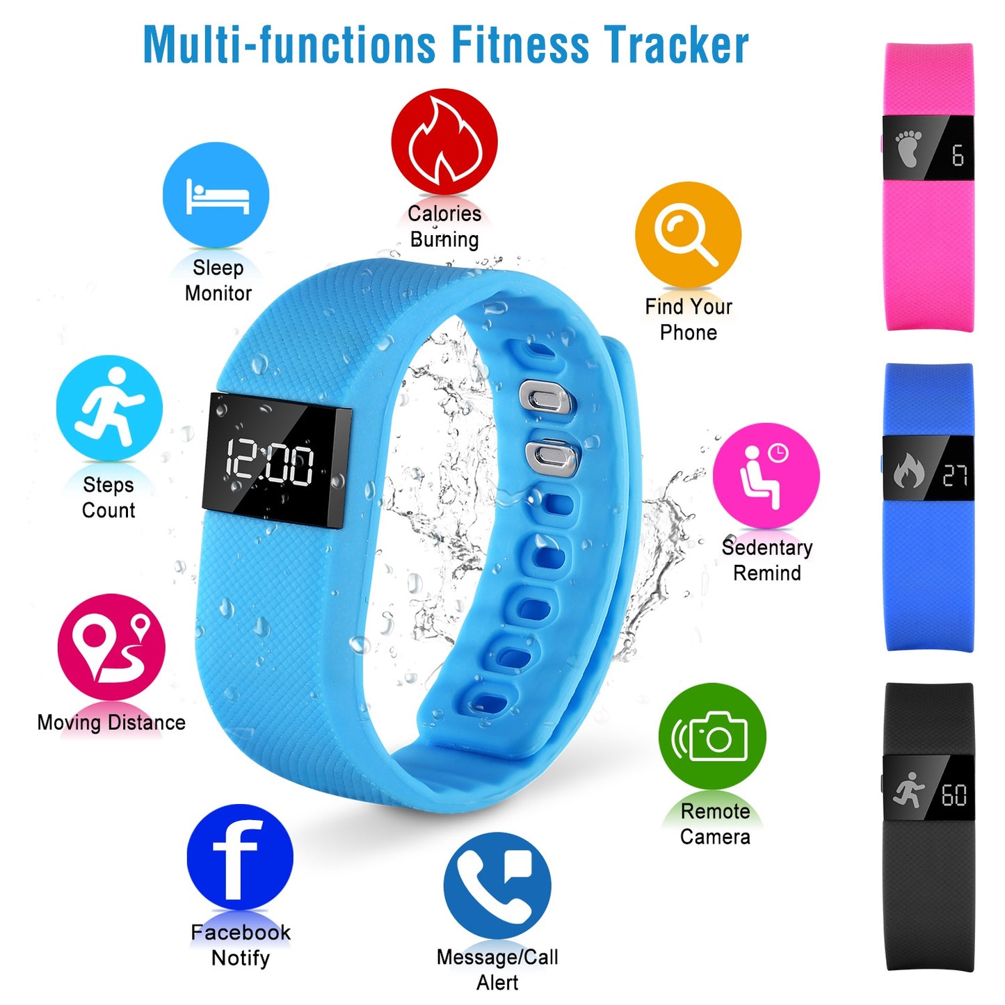 Fitness Tracker Activity Tracker Watch IP56 Waterproof Bracelet Fitness Band Sleep Monitor Pedometer Sedentary Reminder Call Message Notification