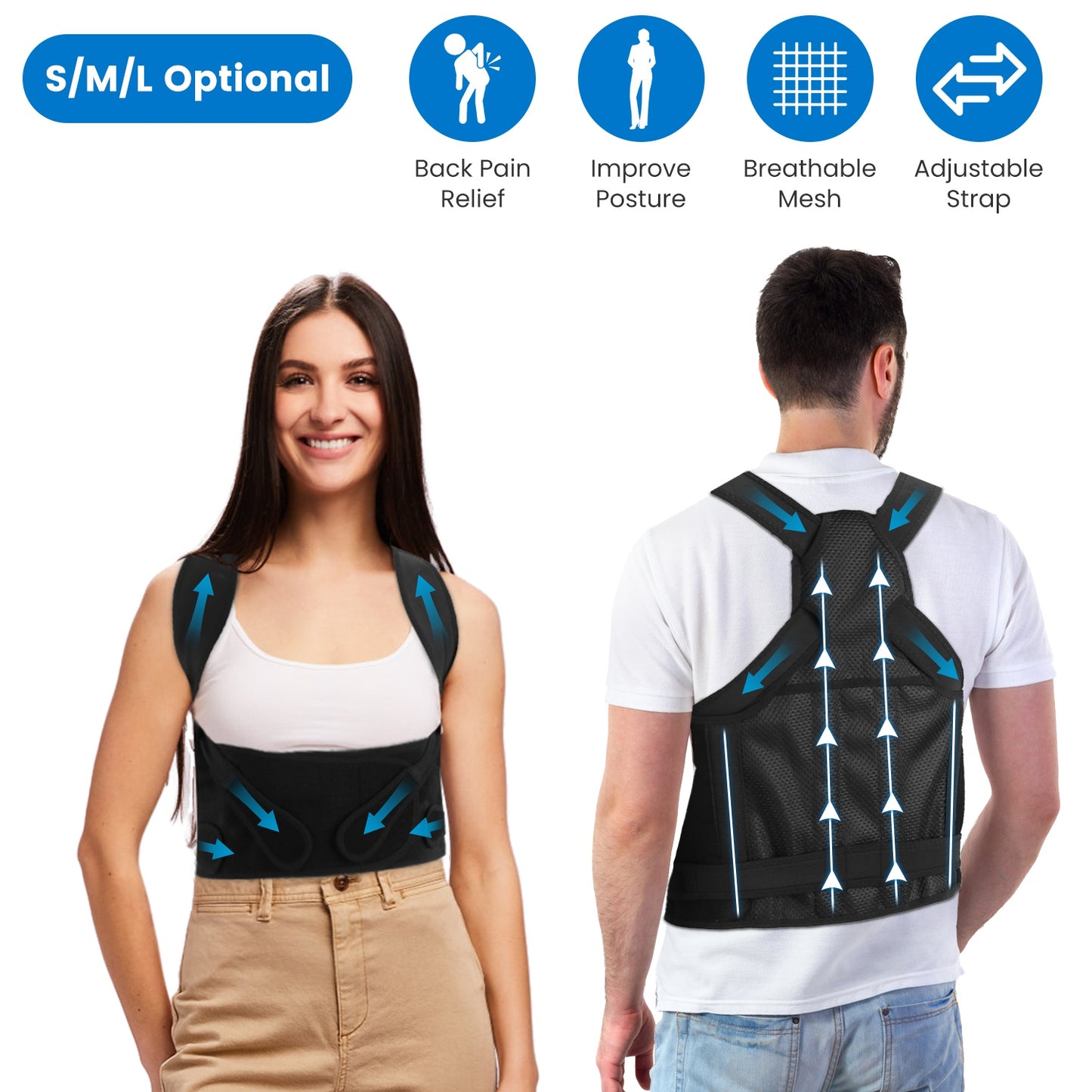 Posture Corrector for Women Men Adjustable Back Brace Posture Trainer Improve Hunchback Slouching Kyphosis Correction Invisible Under Clothes Upper Ba