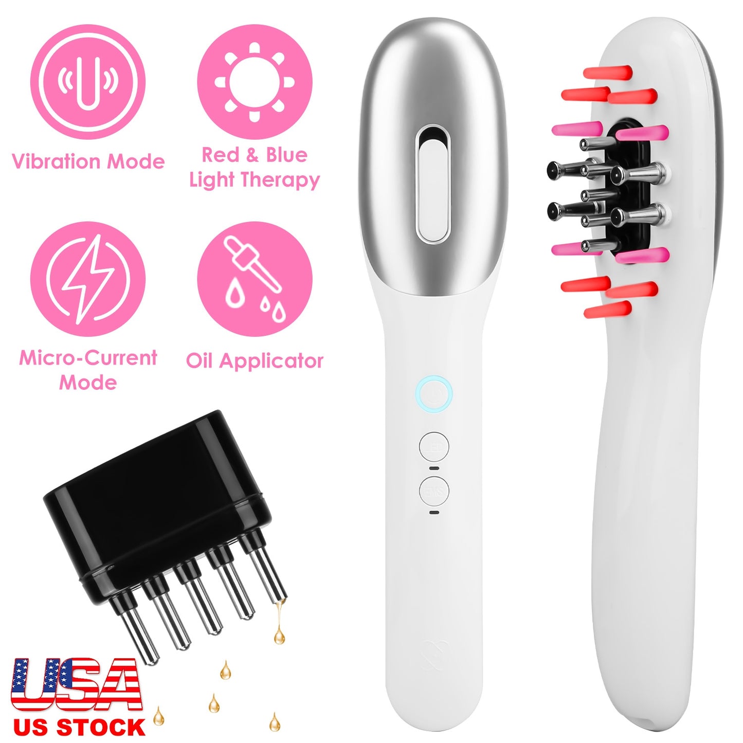 Electric Scalp Massage Comb MicrocurrentÊHair Brush Handheld Head Scratcher Massager Hair Oil Applicator with Vibration Micro-Current Mode Red & Blue