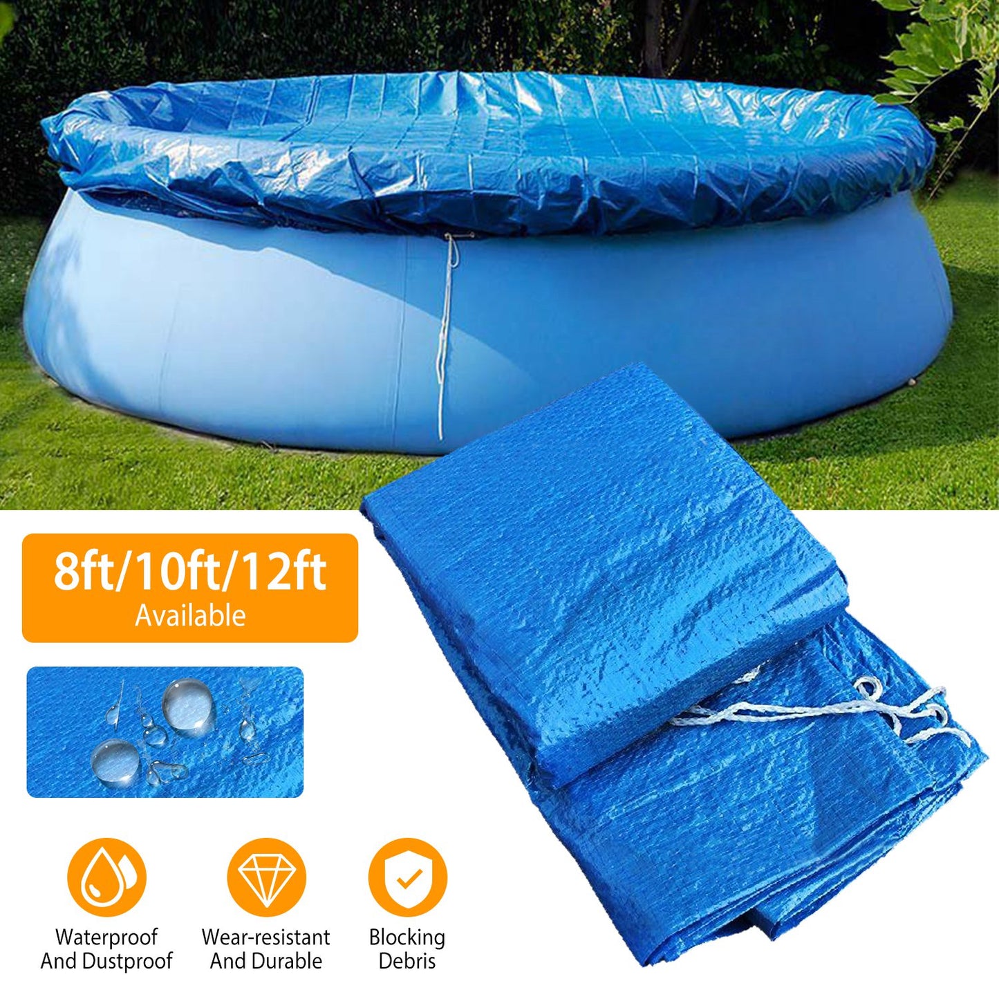 8ft Swimming Pool Round Cover Protector Dustproof Waterproof Paddling Pool Cover