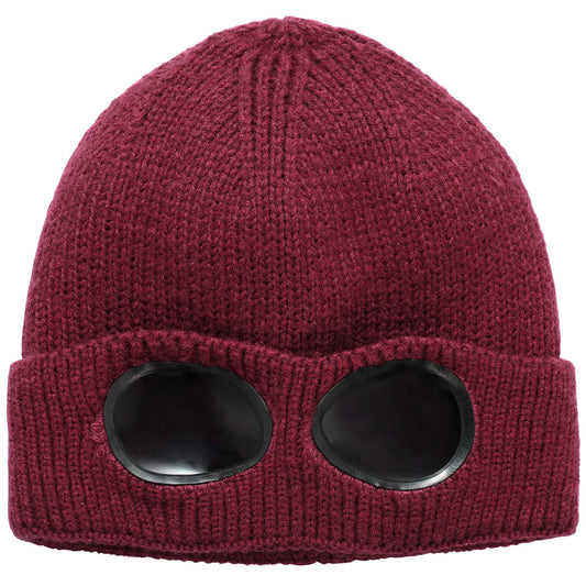 Unisex Knit Beanie Hat with Goggle Chunky Winter Warm Hat Skull Cap 4 Colors