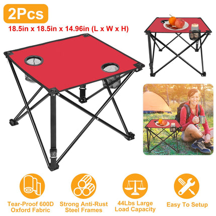 2Pcs Foldable Camping Table Portable Picnic Table Lightweight Travel Desk with 2 Cup Holders/Table Carrying Bag