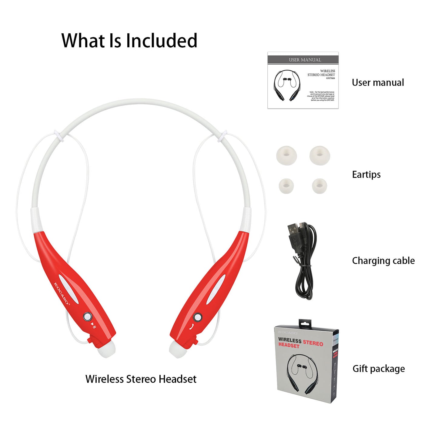 KOCASO Wireless Sports Stereo Hands Free Headset for Phone and Tablet