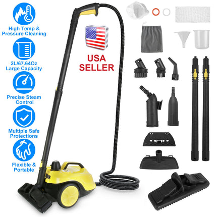 1800W Steam Cleaning Machine with Wheels High Temperature and Pressure Steamer Cleaner with 2L Water Tank Stepless Steam Control 15 Accessories