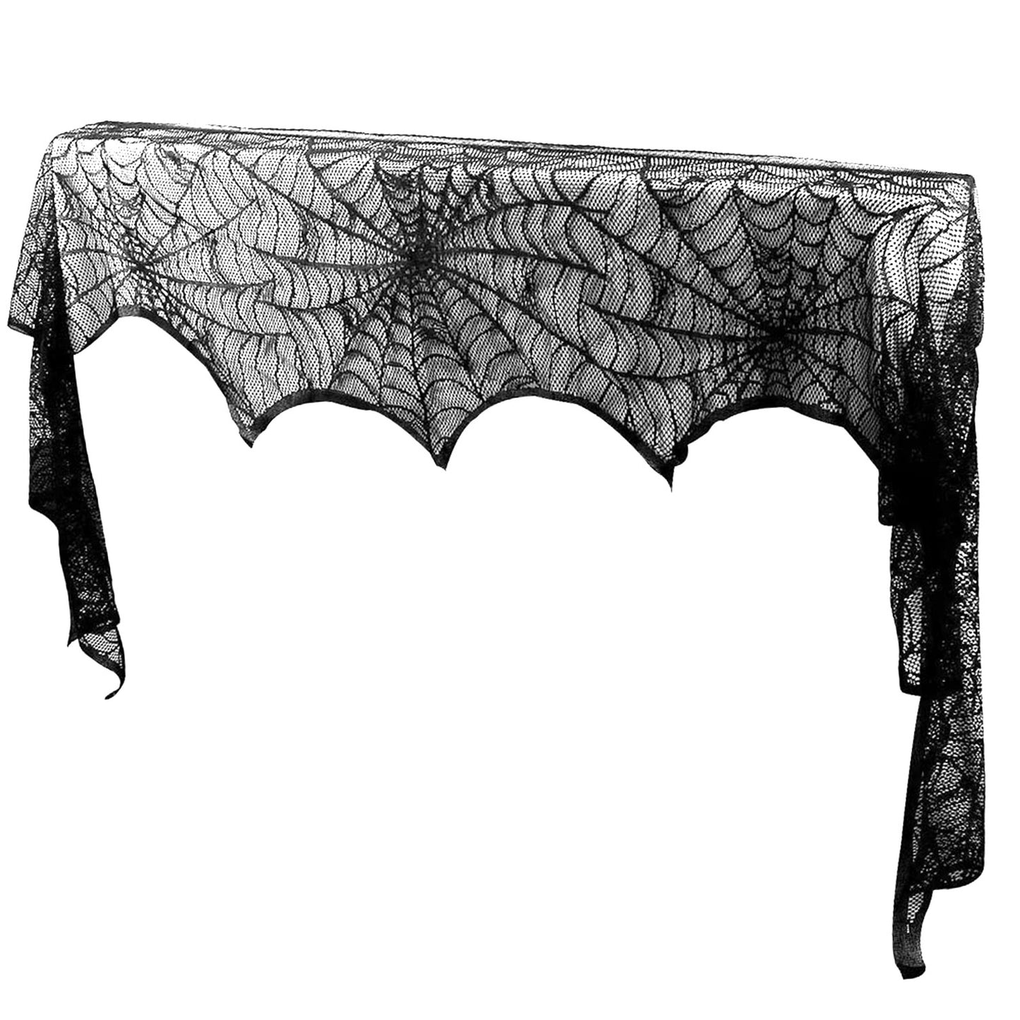 Spiderweb Mantle Scarf – 96x18" Black Lace Fireplace Cover for Halloween Decor