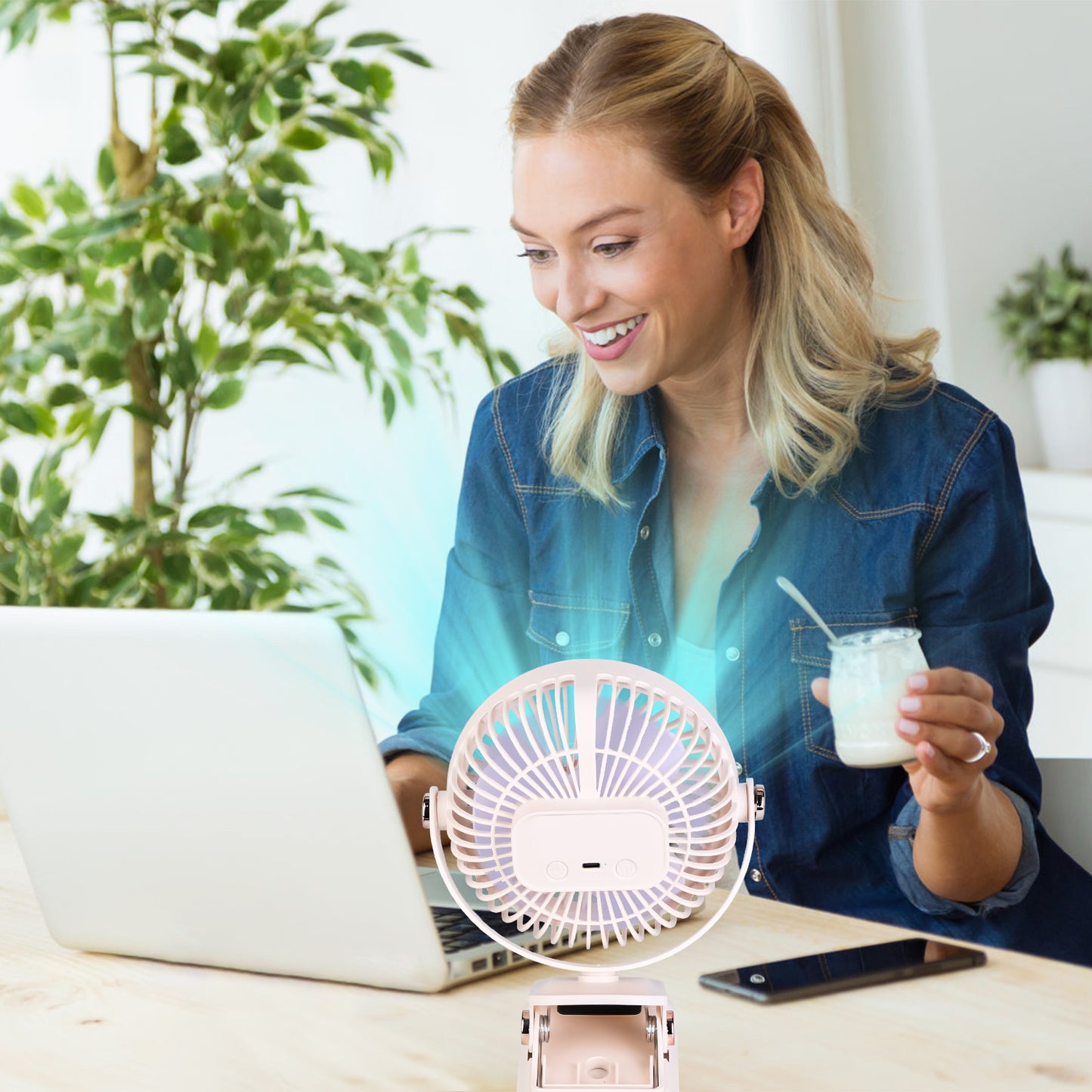 Portable Quiet Clip On Fan With 5 Speeds 3 Brightness 720¡ Fully Adjustable Angle Type-C Rechargeable Clip Desk Wall Mounted Fan For Camping Office Ho