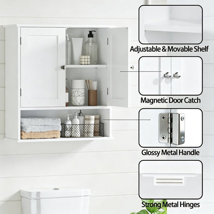 Wall Mounted Bathroom Cabinet with Adjustable Shelf & Doors