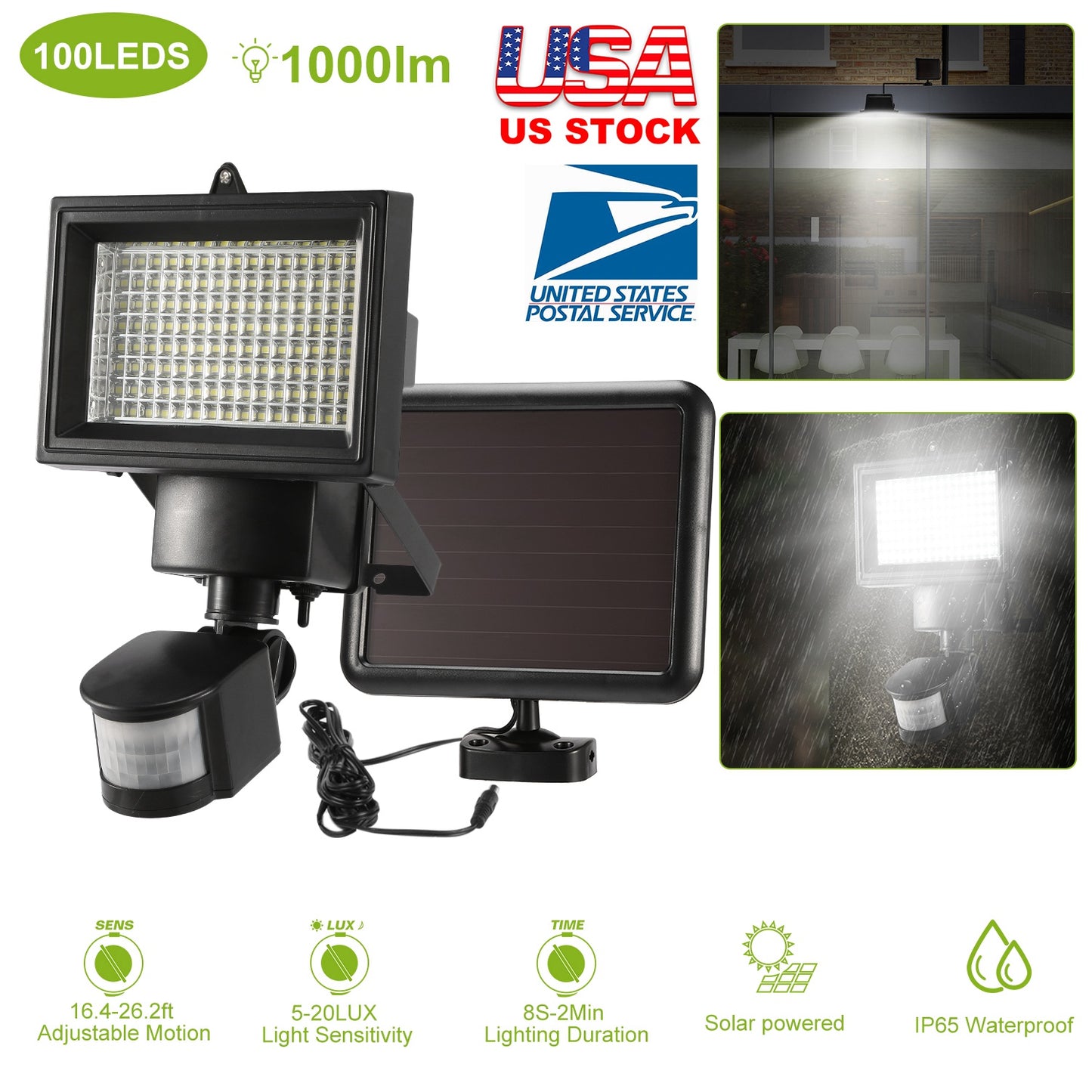 Solar Lights 1000lm Wall Lights Solar Flood Lights w/ Light Sensitivity 120¡ Motion Sensor IP65 Waterproof 180¡Illumination Lamps for Garage Garden Fr